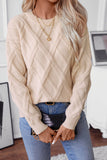 Apricot Diamond Pattern Textured Crew Neck Sweater