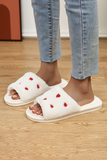 White Valentines Heart Embroidered Fuzzy Winter House Slippers