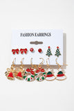 Racing Red 6 Pairs/Set Christmas Tree Wreath Bell Bow Knot Earring Set