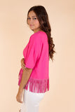 Here for the Show Studded Fringe Crop Top in Hot Pink