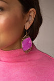 Gold Scroll and Fuchsia Drop Earrings