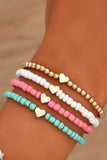 Pink Heart Beaded Multi Layered Bracelet Set