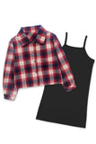 2 pc Button up Flannel & Ribbed Dress