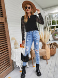 Lace Splice Long Sleeve Top