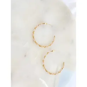 Pink and Gold Beaded Large Hoop