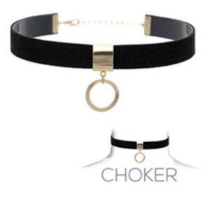 Choker Black Suede Leather With Ring